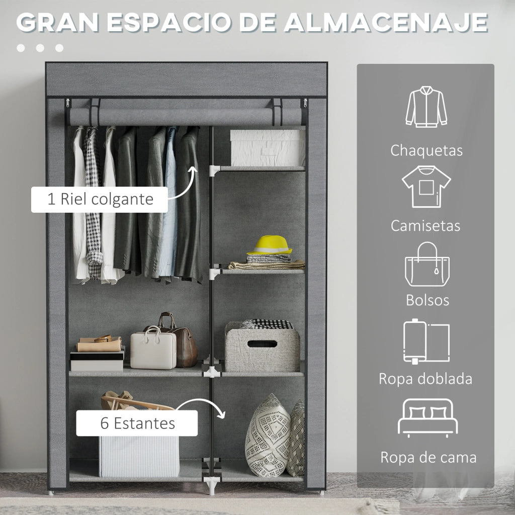 Armadio Pieghevole con Ripiani e Appendiabiti ¨C Minimal ¨C 103x43x162,5 cm Grigio Scuro