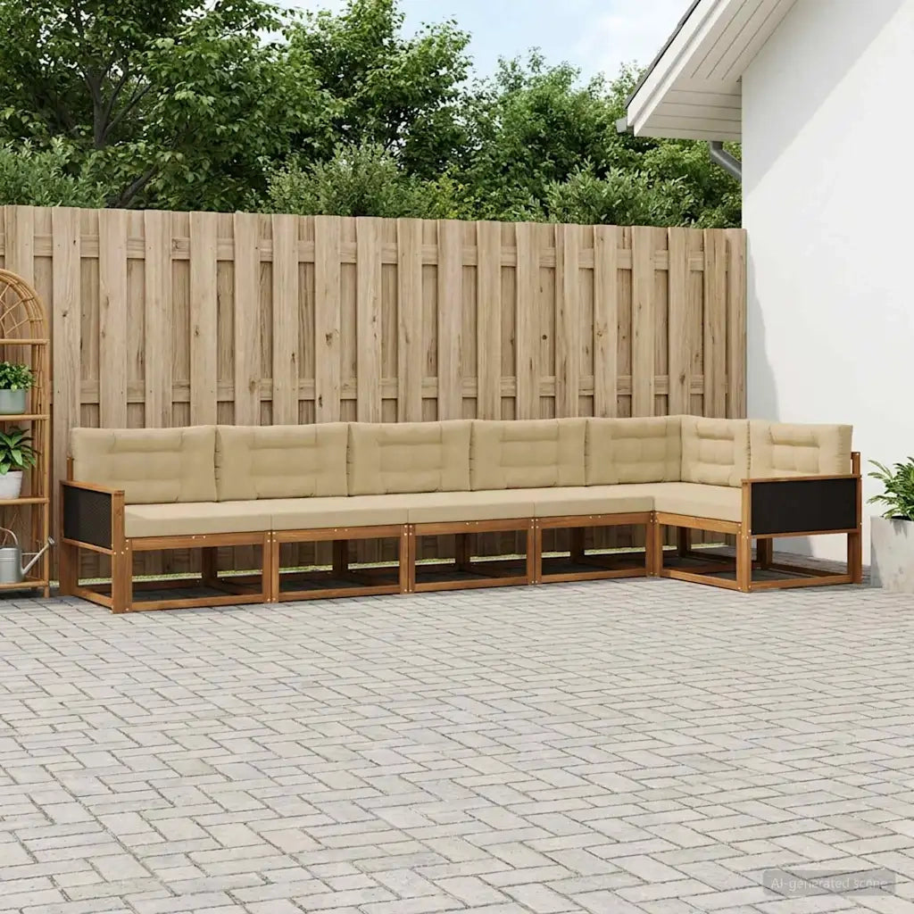 Set di divani da esterno con cuscino 6 pcs Naturale e Beige 3382596