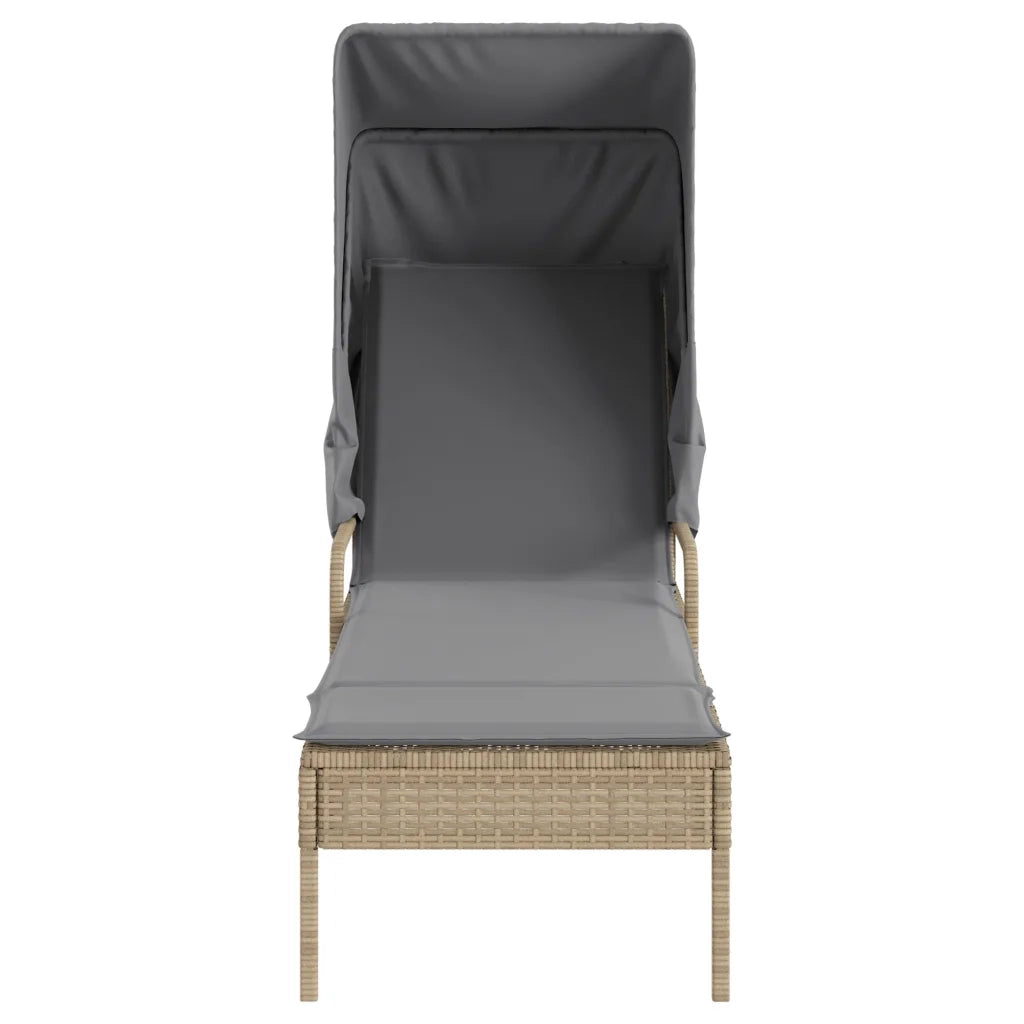 Lettino Prendisole con Baldacchino Beige in Polyrattan 368191