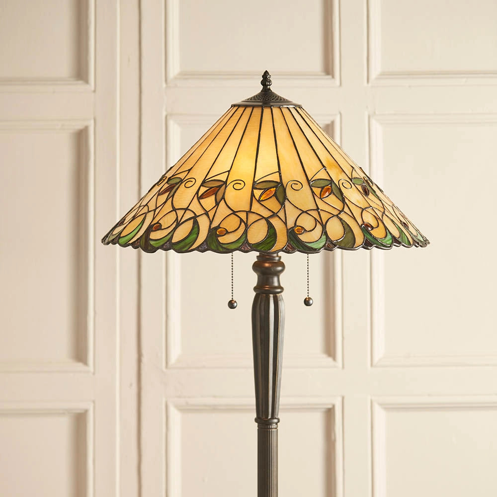 Lampada da terra Tiffany Jamelia, vetro ambra 2xE27