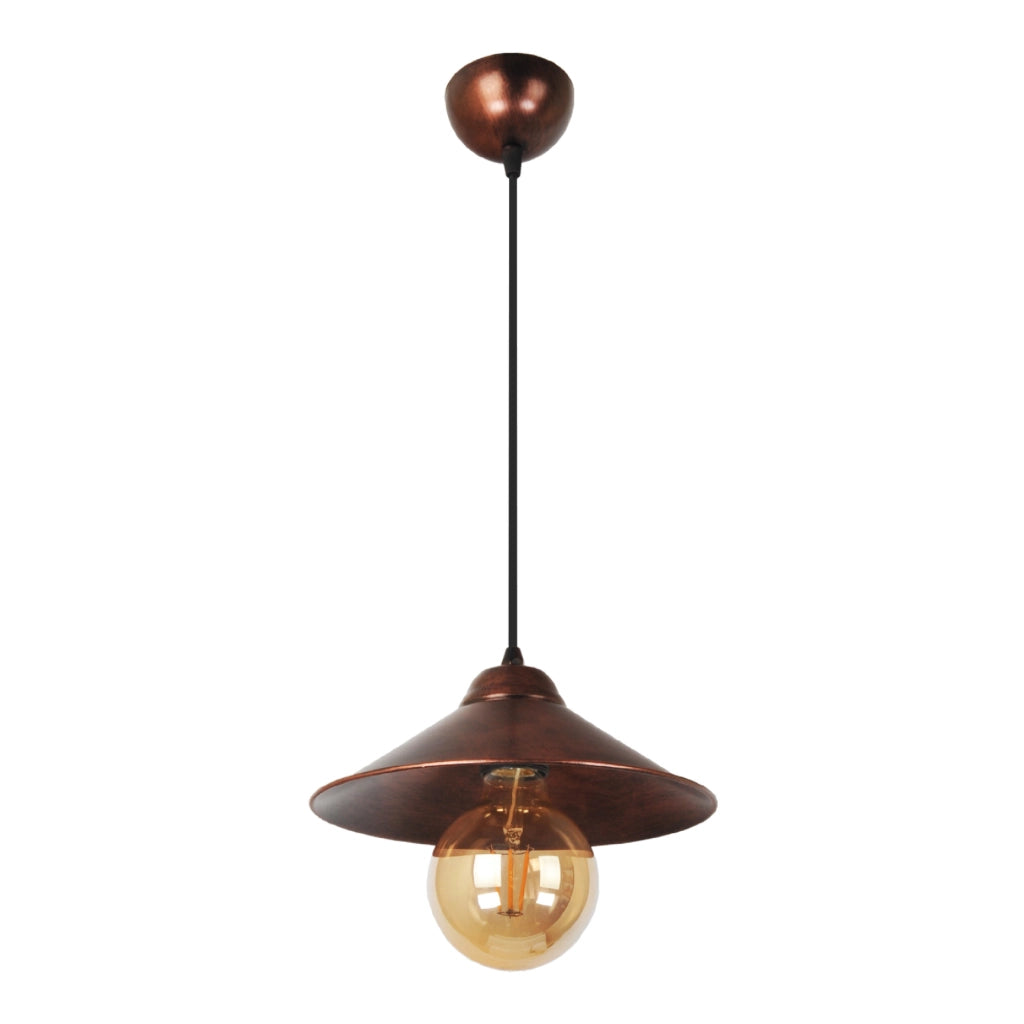 Lampada a Sospensione 'Aberaeron' Lampada Pendente con Paralume a Cono Piatto color Rame con Patina Nera - lux.pro