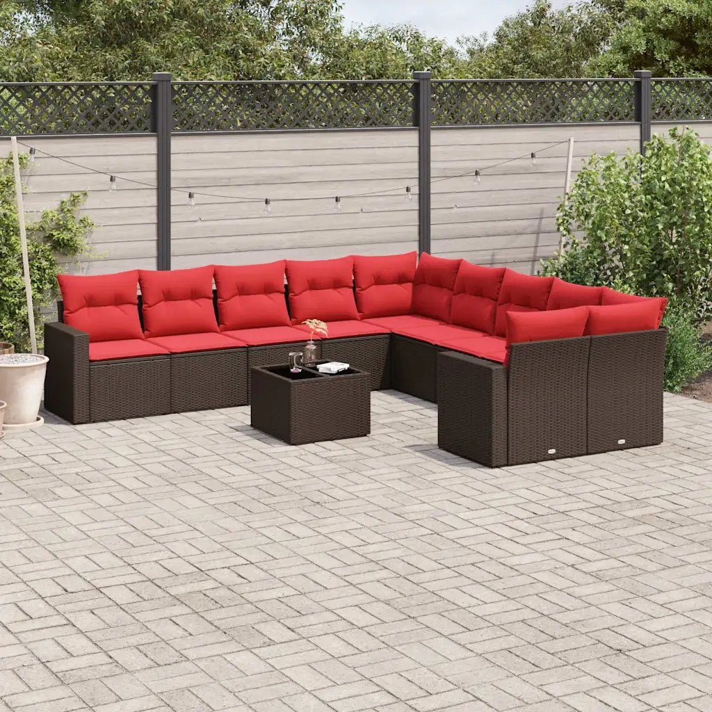 Set Divani da Giardino 11 pz con Cuscini Polyrattan Marrone 3219514