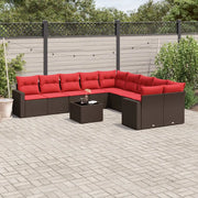 Set Divani da Giardino 11 pz con Cuscini Polyrattan Marrone 3219514