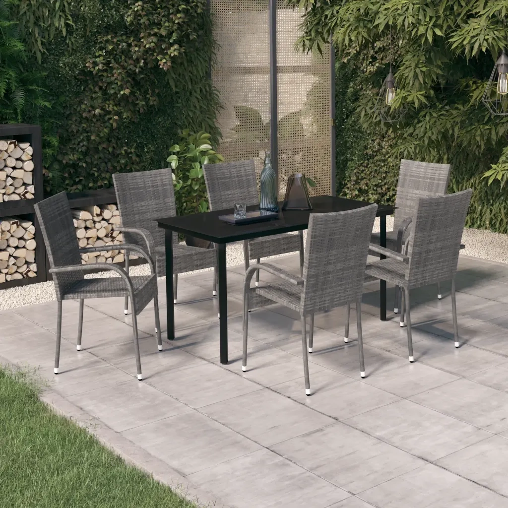 Set da Pranzo per Giardino 7 pz con Cuscini Grigio e Nero 3099392