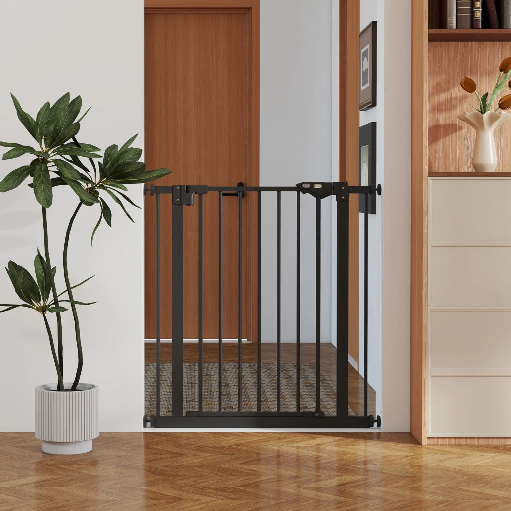 Cancello per Cani e Animali Domestici 68x77 cm con Chiusura Automatica per Scale e Ingressi Nero