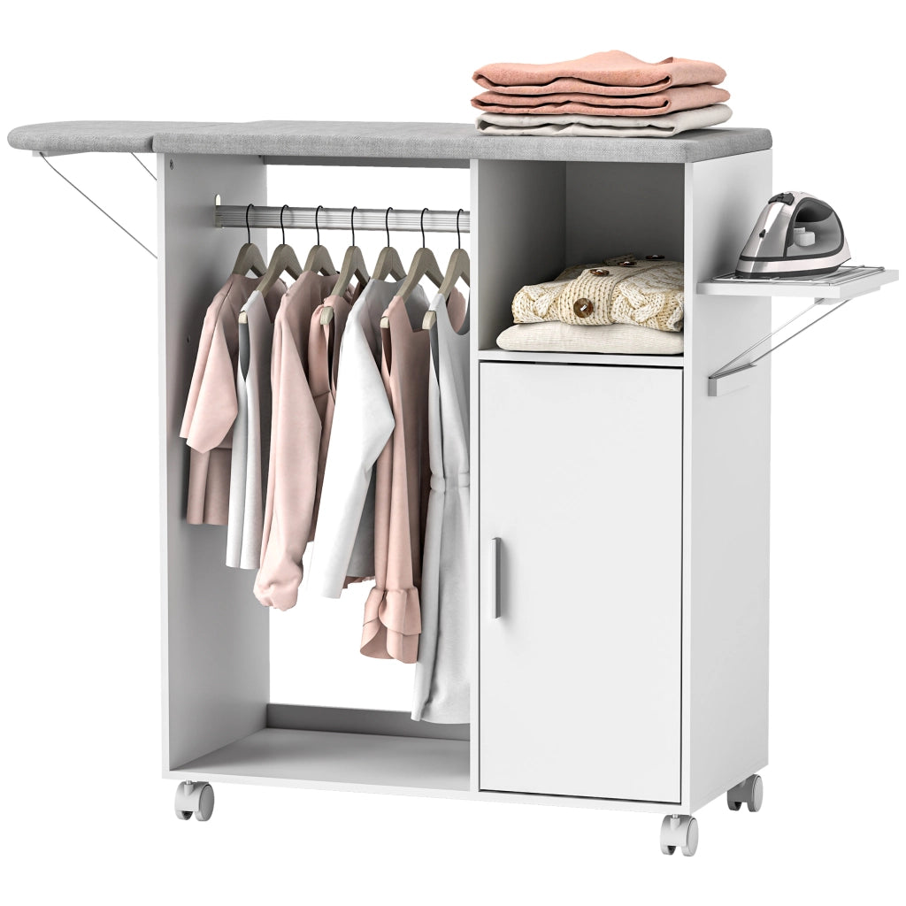 Mobile da stiro con ruote e appendiabiti ¨C Minimal ¨C 127x42,5x99 cm bianco