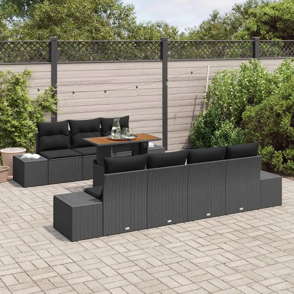 Set Divano da Giardino con archiviazione 8 pcs Nero Poly Rattan