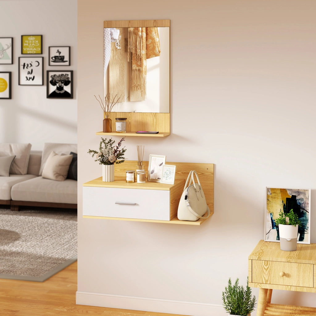 Mobile da Ingresso con Specchio ¨C Xylo ¨C Legno Naturale con Cassetto e 2 Ripiani