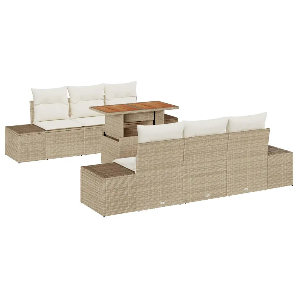 Set Divano da Giardino 7 pcs Beige Poly Rattan