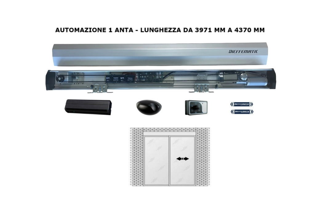 PORTA AUTOMATICA A VETRI 1 ANTA FINO A 4370 MM 24V COMPATIBILE CON LABEL
