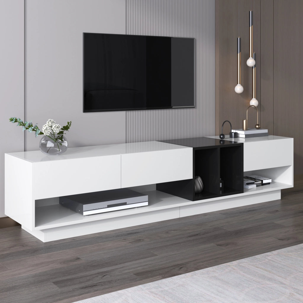 TV-Schrank bianco lucido e nero; truciolato; lunghezza 190 cm