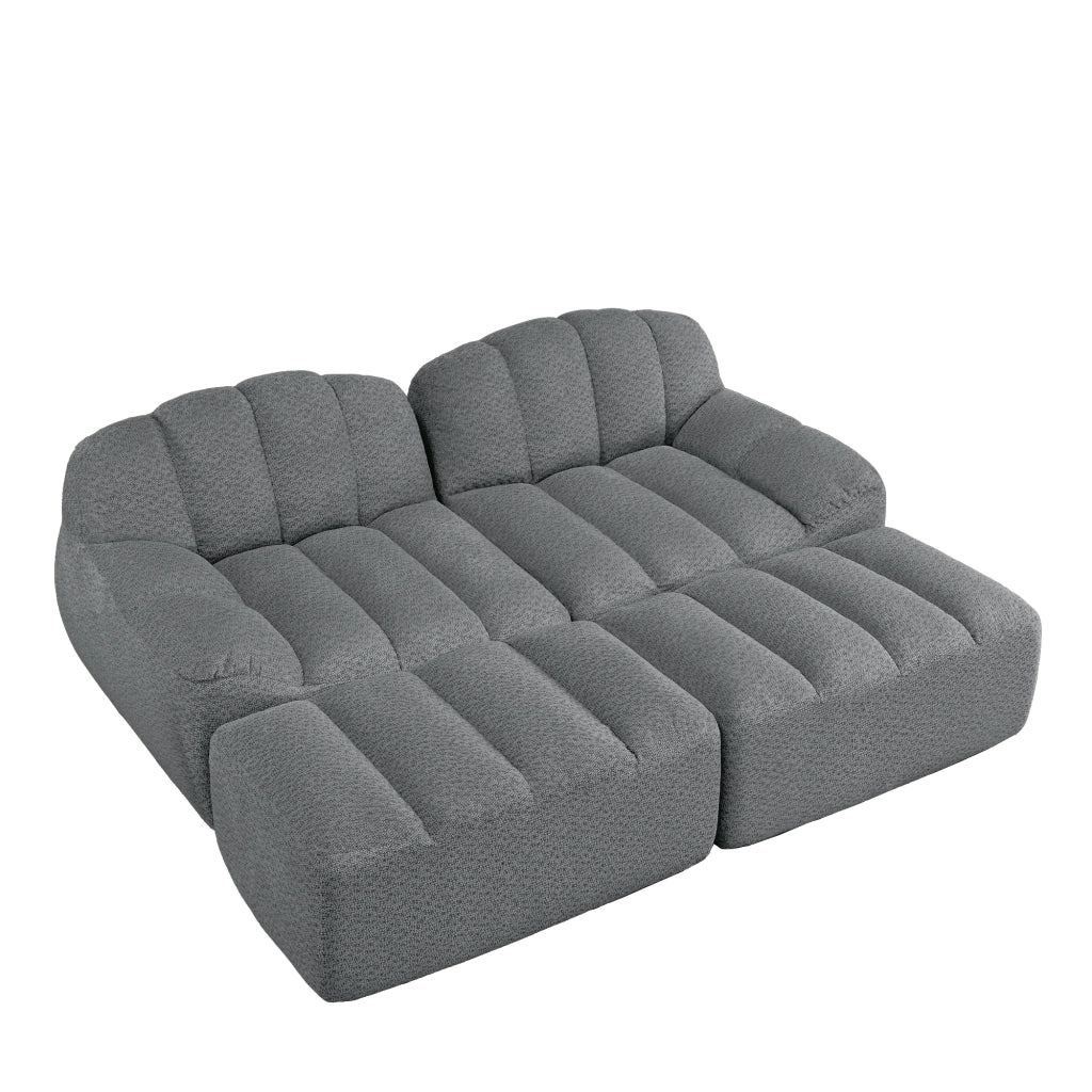 Divano Modulare 2 Posti con 2 Ottoman ¨C Xylo ¨C Tessuto Grigio Morbido