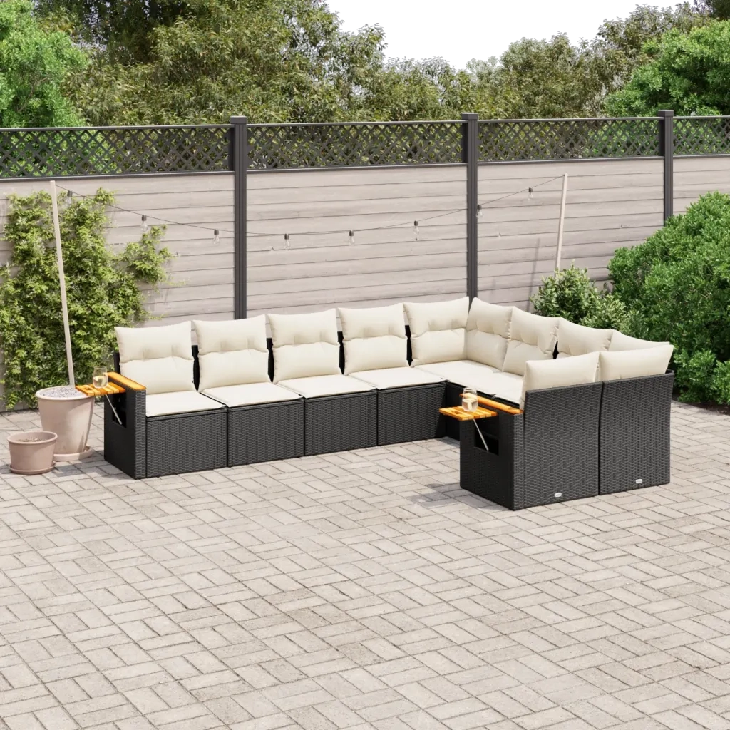 Set Divani da Giardino 9 pz con Cuscini Nero in Polyrattan 3227141