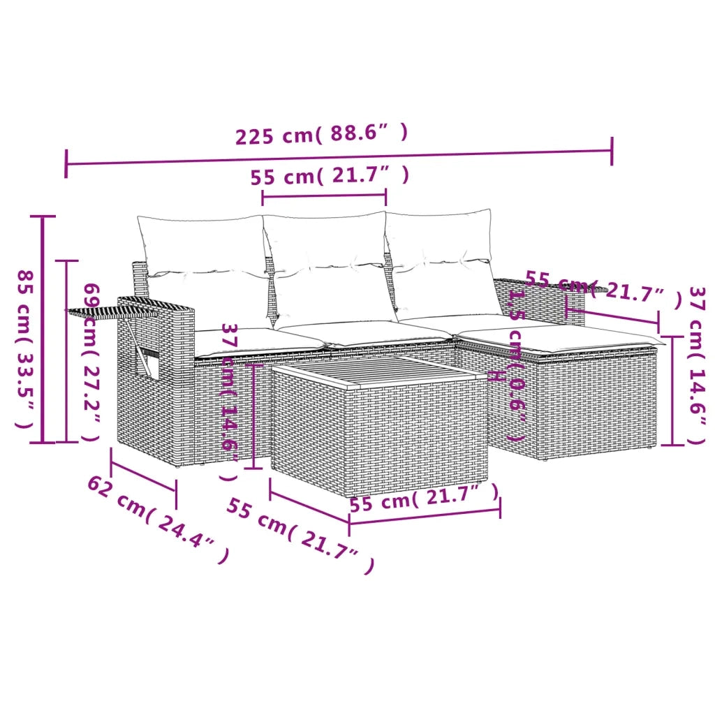 Set Divani da Giardino 5 pz con Cuscini in Polyrattan Nero 3224530
