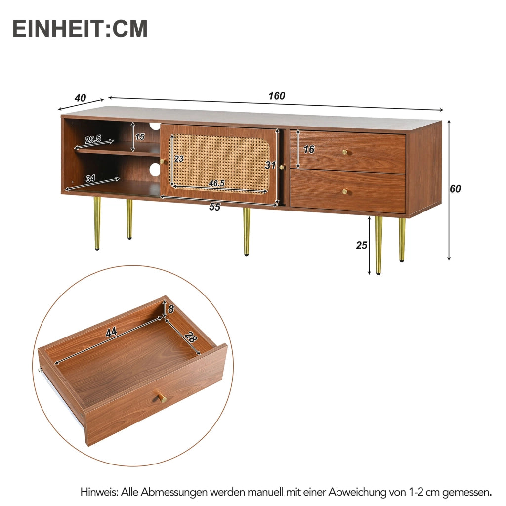 Cassettiera per TV noce MDF lunghezza 160 cm