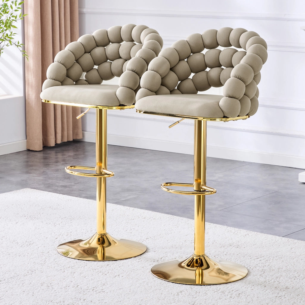 Sgabelli da Bar Set 2 Pezzi ¨C MINIMAL ¨C Velluto Grigio, Schienale, Struttura Regolabile Dorata
