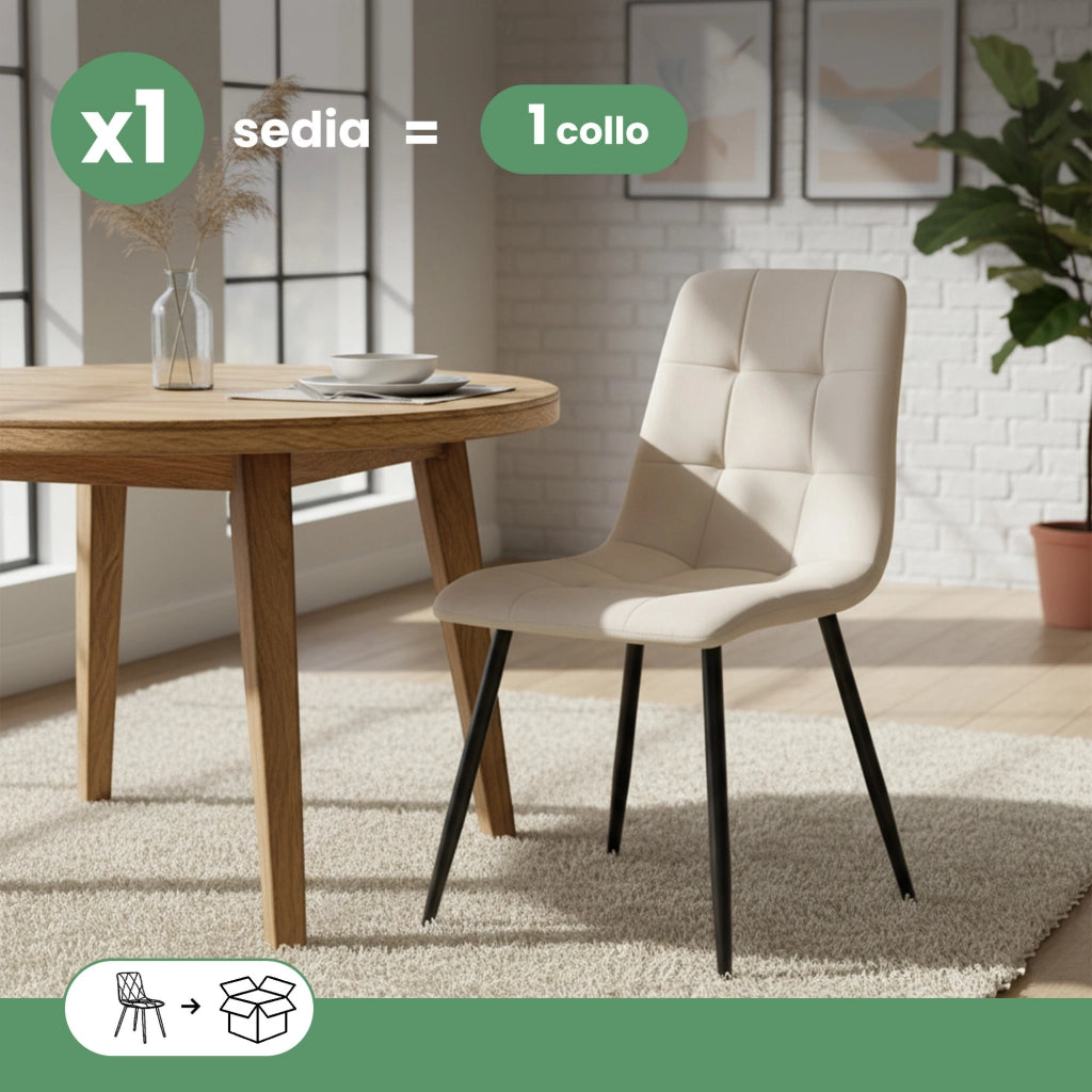 Sedia in velluto trapuntata NERO Beige gambe nere