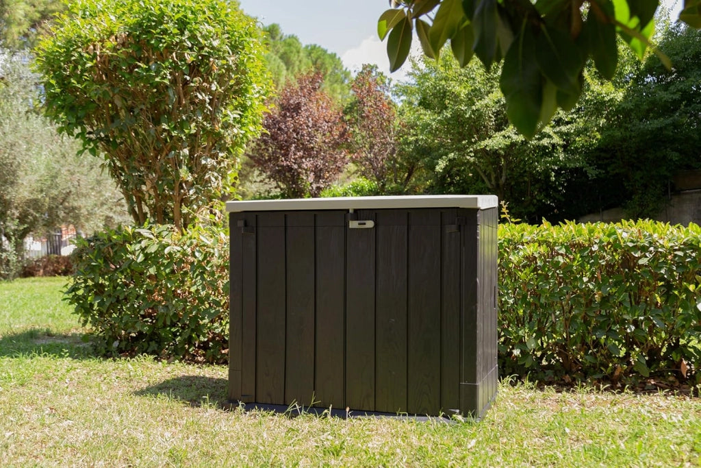 Baule porta attrezzi da esterno in resina Stora Way 842 litri con doppia apertura colore grigio talpa e antracite scuro Toomax