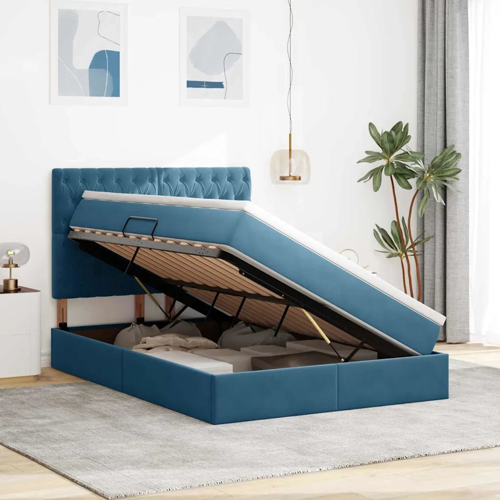 Letto con contenitore e materasso Blu Scuro 140 x 200 cm