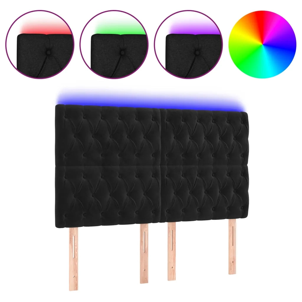 Testiera a LED-Testata con LED Nera 144x7x118/128 cm in Velluto