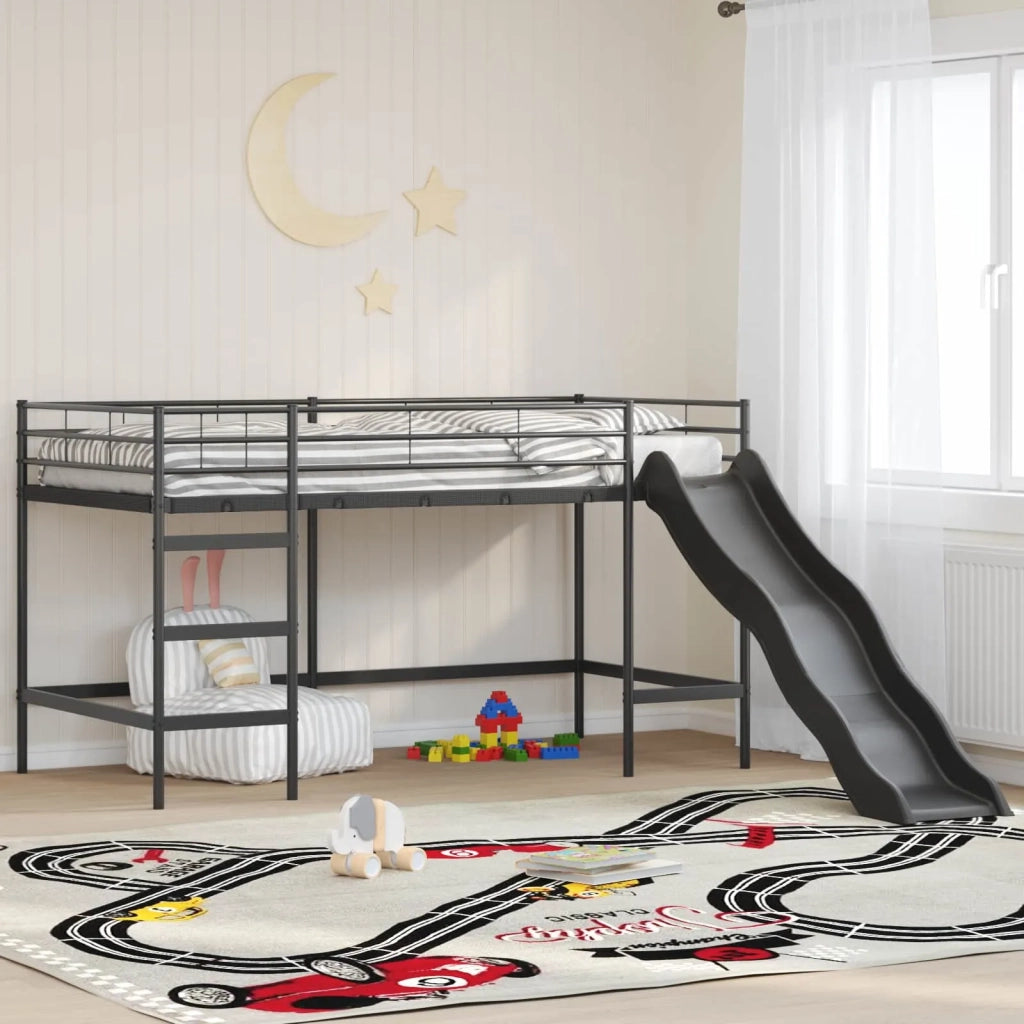 Letto loft per bambini con scivolo Nero e antracite