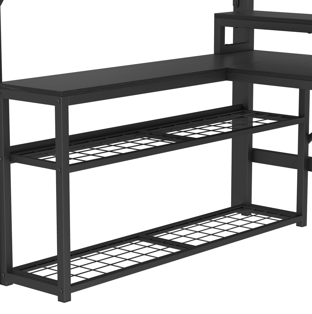Letto a soppalco 140x200 cm in metallo e MDF; con scrivania; LED e USB; nero