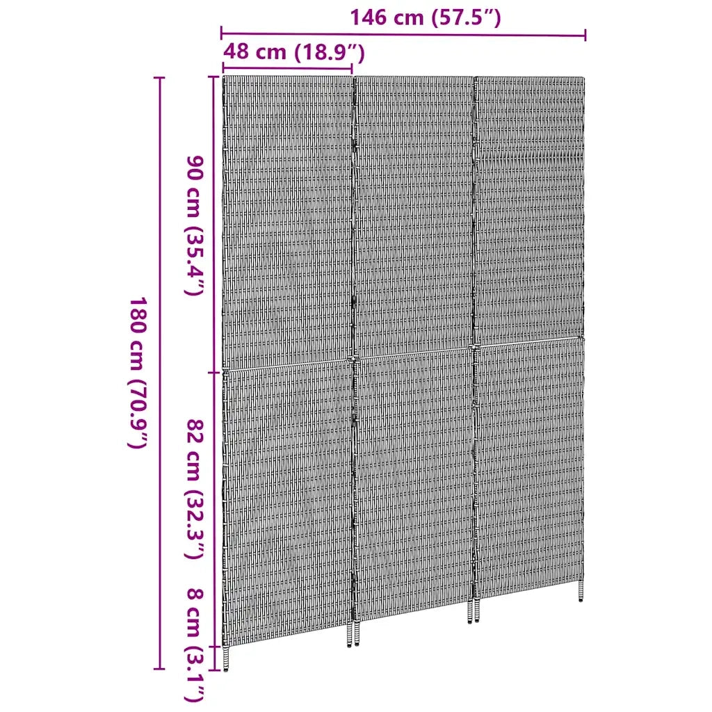 Divider per stanze | Paravento | Divisorio Ambienti Grigio 146 x 180 cm polyrattan