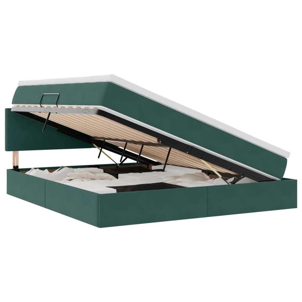 Letto con contenitore e LED Verde Scuro 180 x 200 cm Velluto 3371352