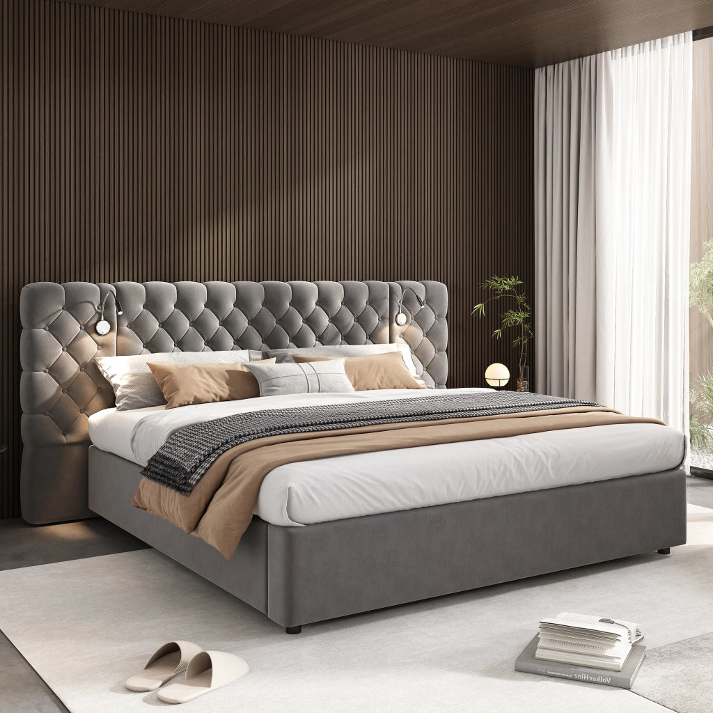 letto imbottito velluto grigio 180 x 200 cm