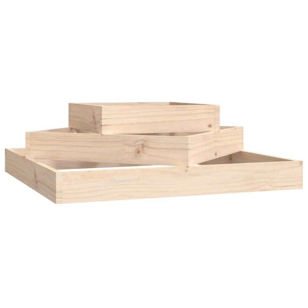 Fioriera da giardino a 3 livelli dal design rustico 83 x 83 x 27 cm realizzata in legno di pino naturale 02_0048485