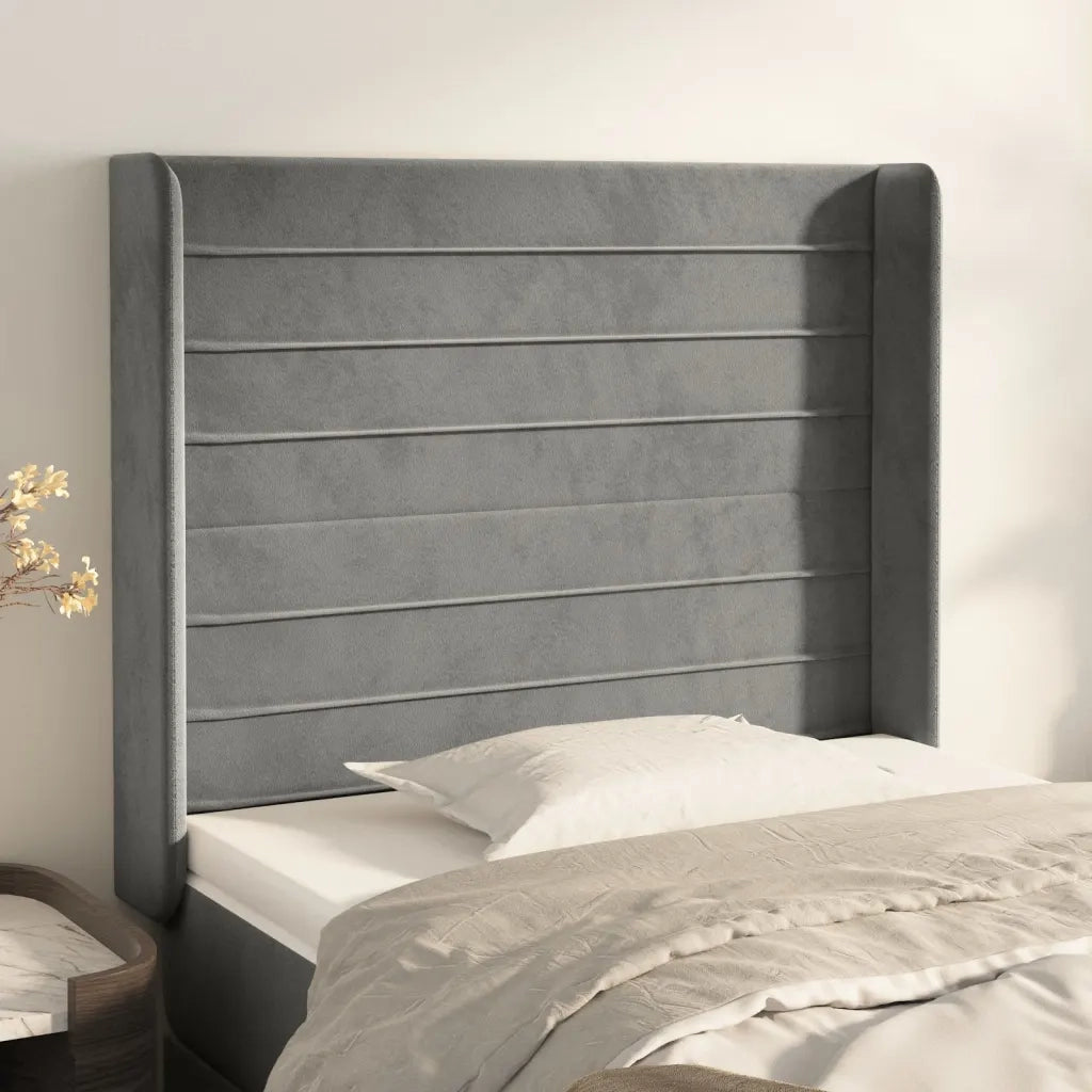 Testiera ad Orecchio-Testata con Orecchie Grigio Chiaro 103x16x118/128 cm in Velluto 936818