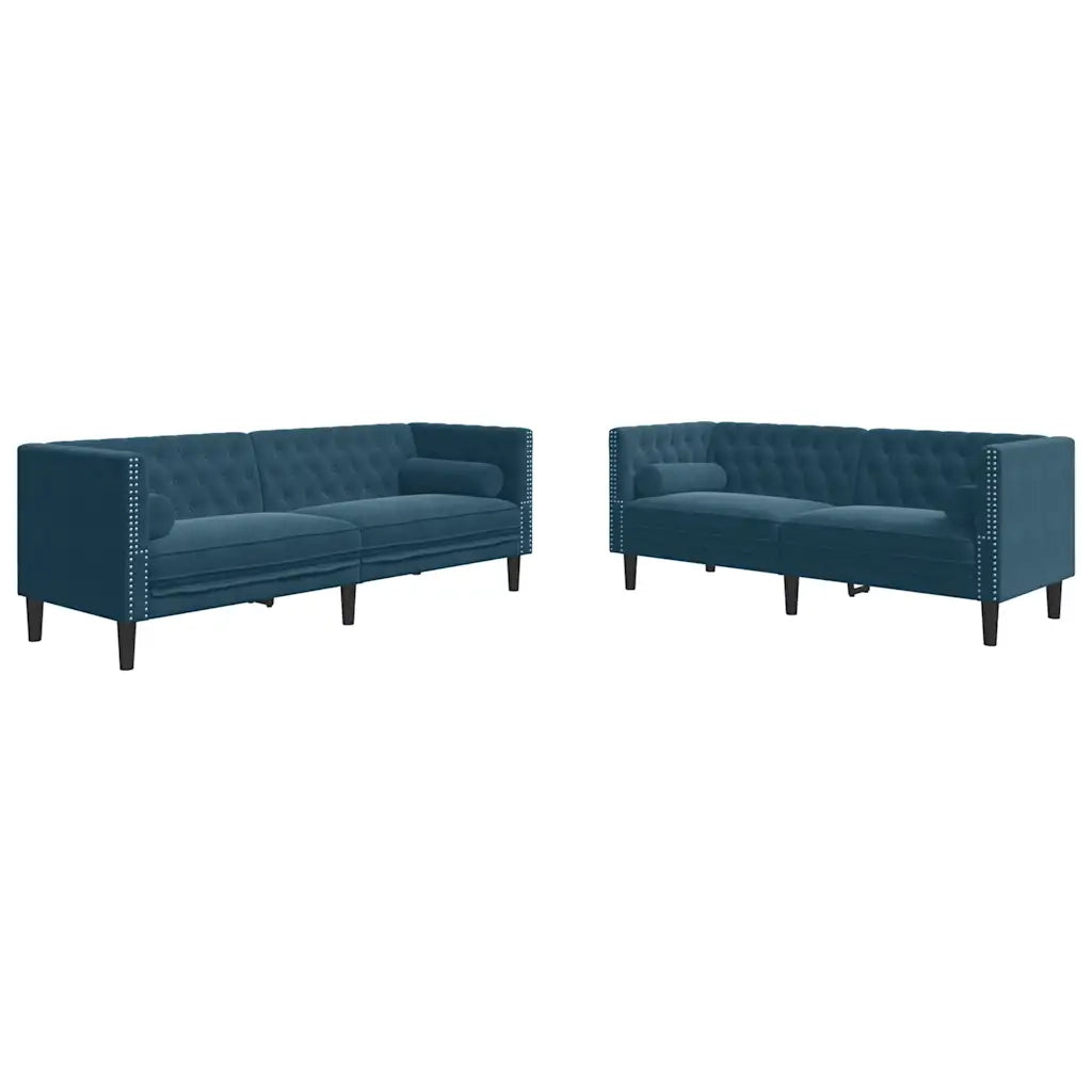 Set Divani Chesterfield 2pz con Cuscini Blu Velluto 3209299
