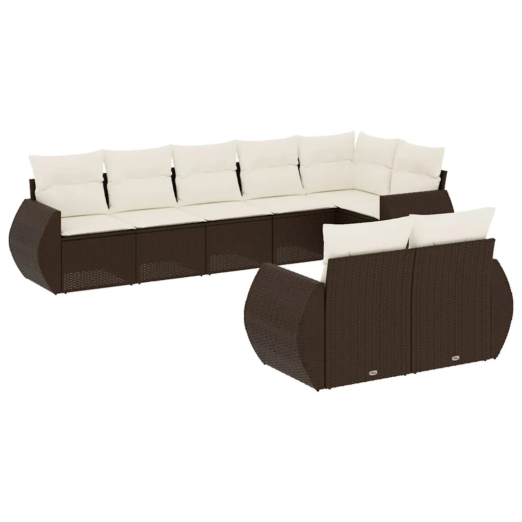 Set Divani da Giardino 8 pz con Cuscini Marrone in Polyrattan 3221622
