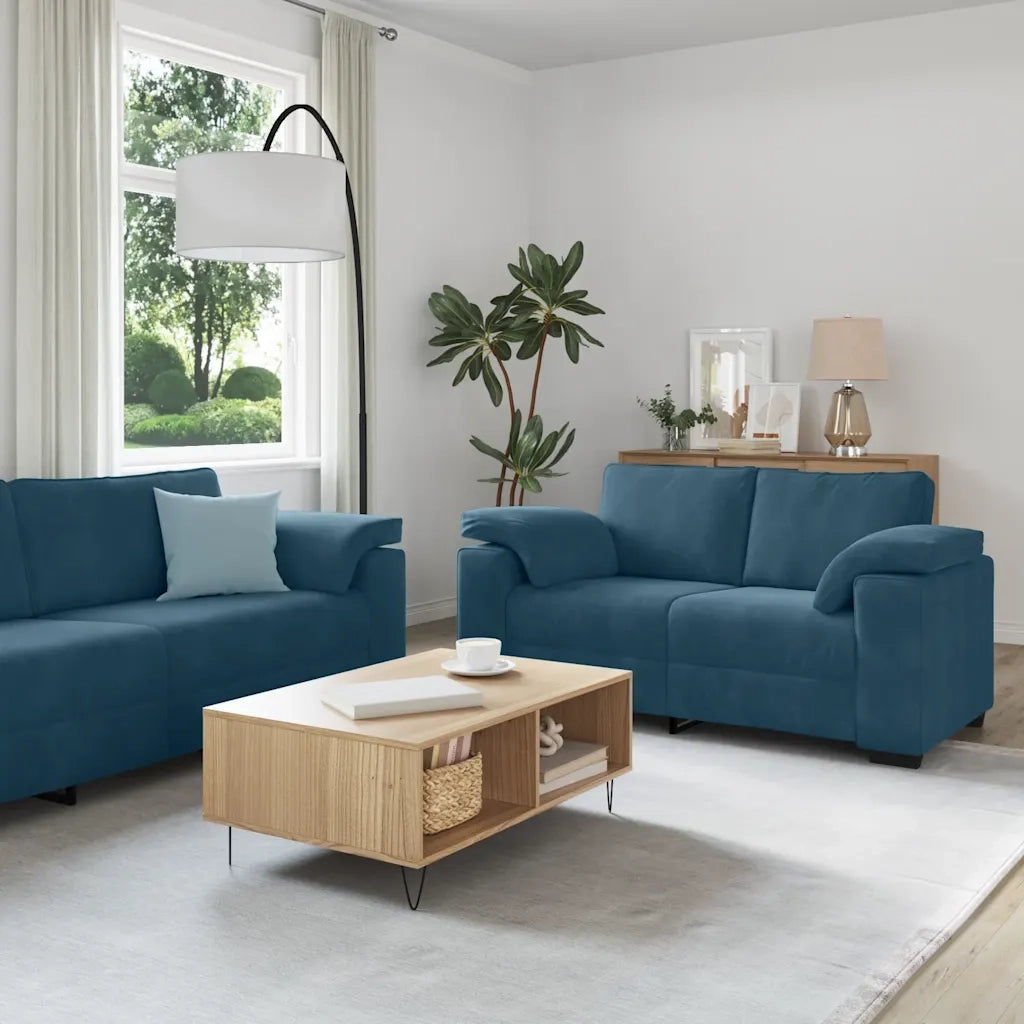 Set di Divani 3 pz con Cuscini Blu in Velluto 3324676