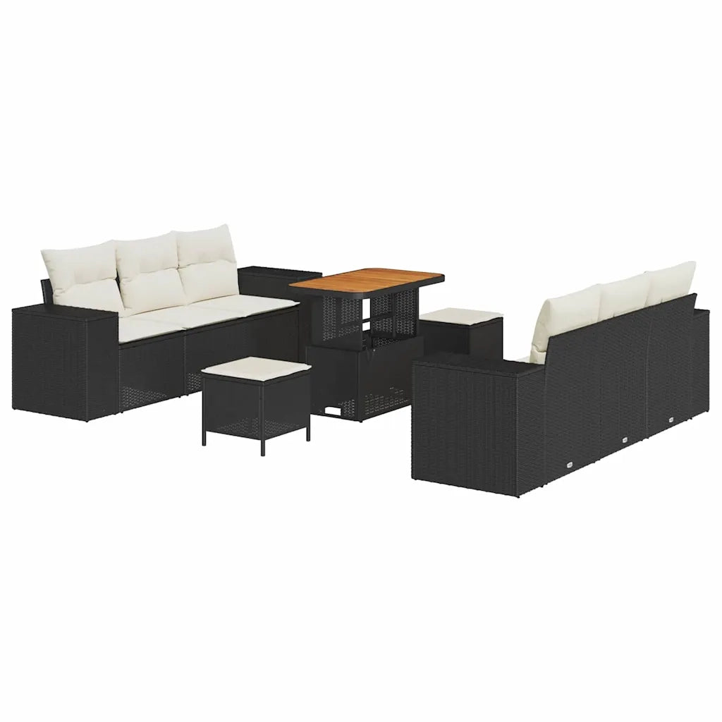 Set Divano da Giardino con cuscino 9 pcs Nero e Crema