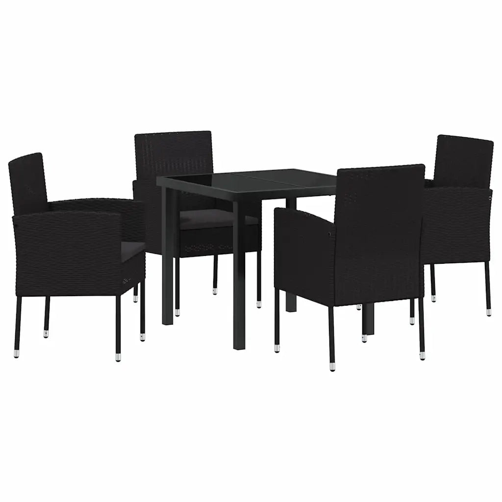 Set da Pranzo per Giardino con cuscino 5 pcs Nero polyrattan