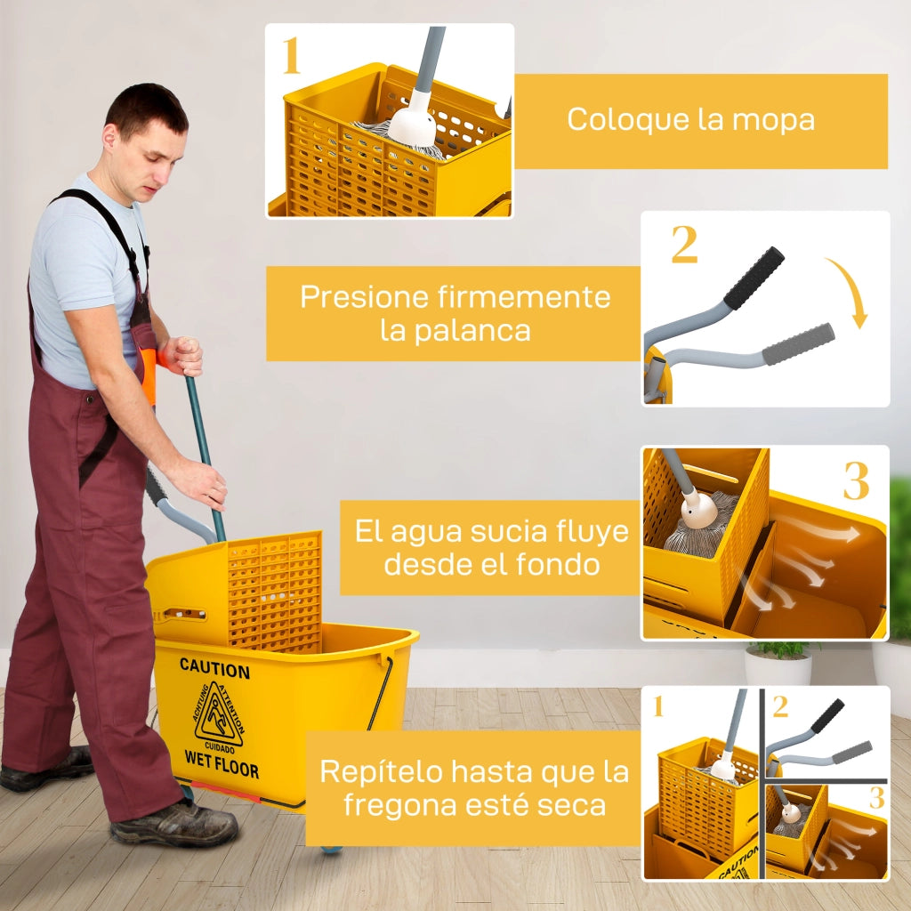 Secchio con scolapiatti e ruote ¨C Minimal ¨C Giallo 45x26.5x70 cm