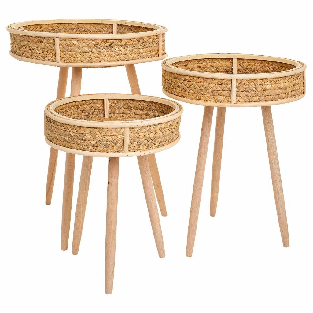 Set di 3 tavolini angolari in bambù e legno marrone