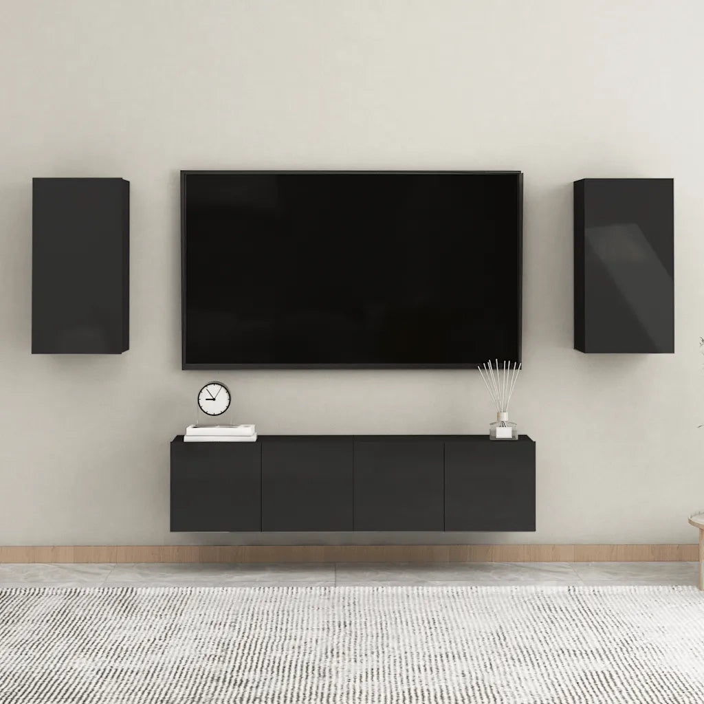 Mobile Porta TV Nero Lucido 30,5x30x60 cm Legno Multistrato