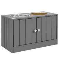 Ciotola per Cani Rialzata con 2 Ciotole in Acciaio Inossidabile e 44 L di Vano Contenitore, Porte Magnetiche, Grigio