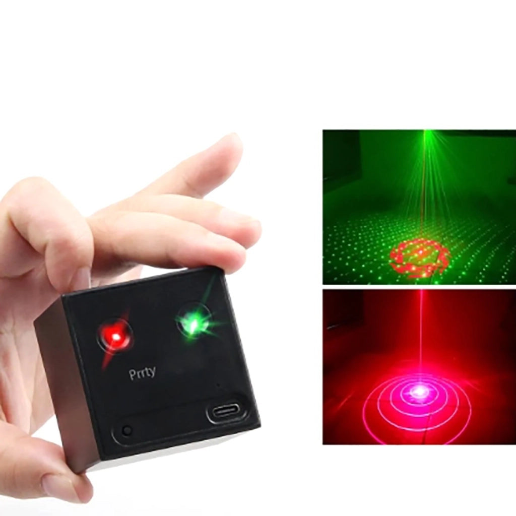 MINI LASER PARTY LIGHT LED RGB MAGIC CUBE AUTO RICARICABILE DISCOTECA SENSORE