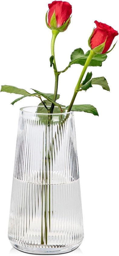Vasca decorativa in vetro – Vaso moderno con rilievo – Vaso per fiori per tavolo, soggiorno e decorazione – ca. 20 cm