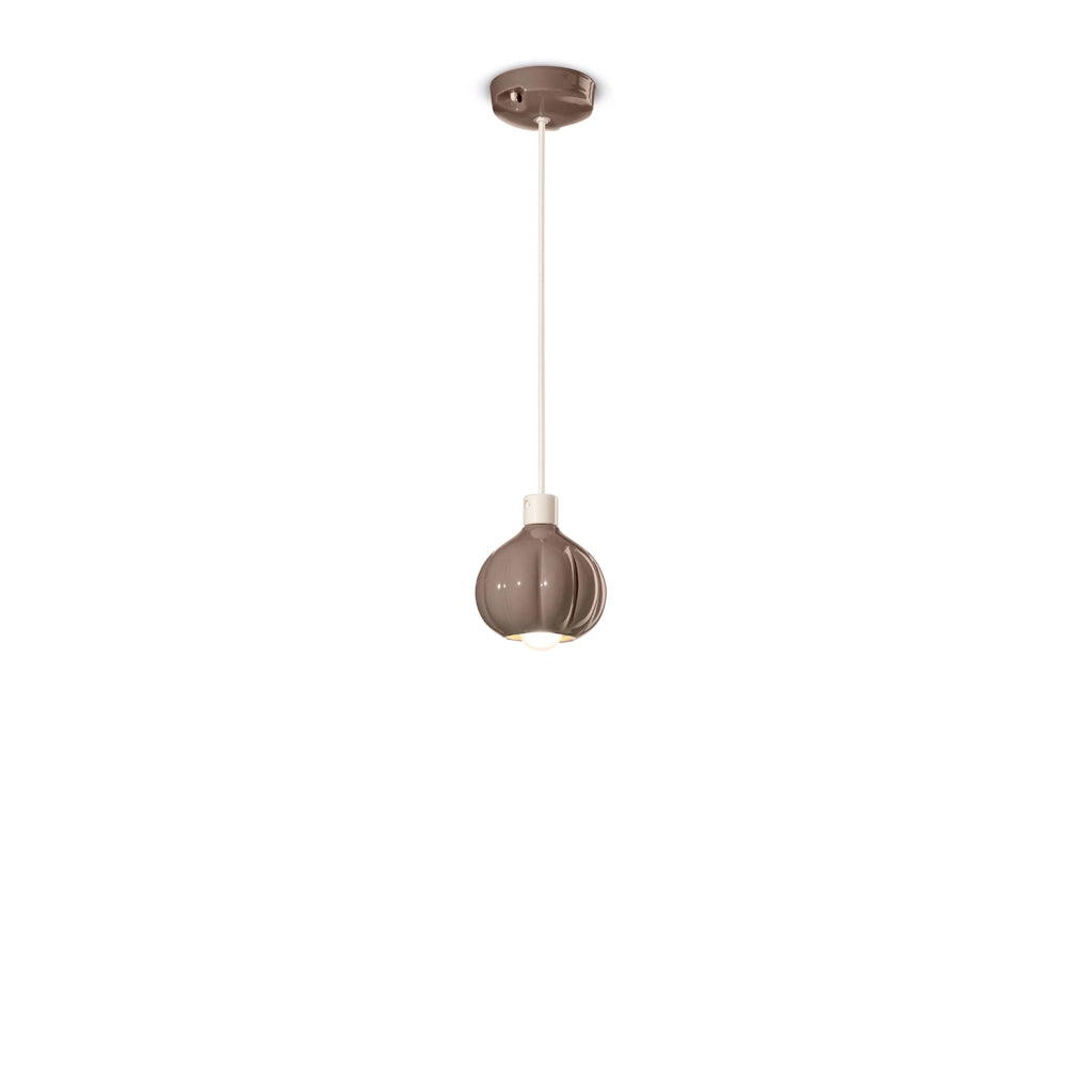 Lampadario Vintage Decò Afoxe&apos Alluminio Ceramica Marrone Moka 1 Luce E14