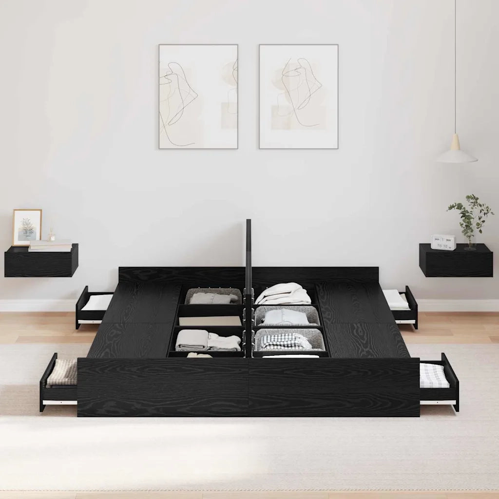 Struttura letto con contenitore-Giroletto con contenitore Rovere Nero 140 x 190 cm