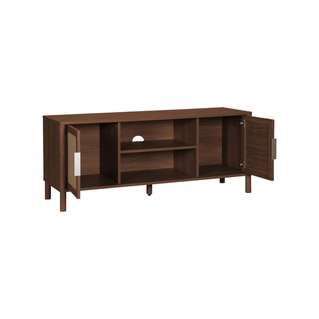 Mobile tv vintage in legno e rattan con 2 ante 120cm, noce