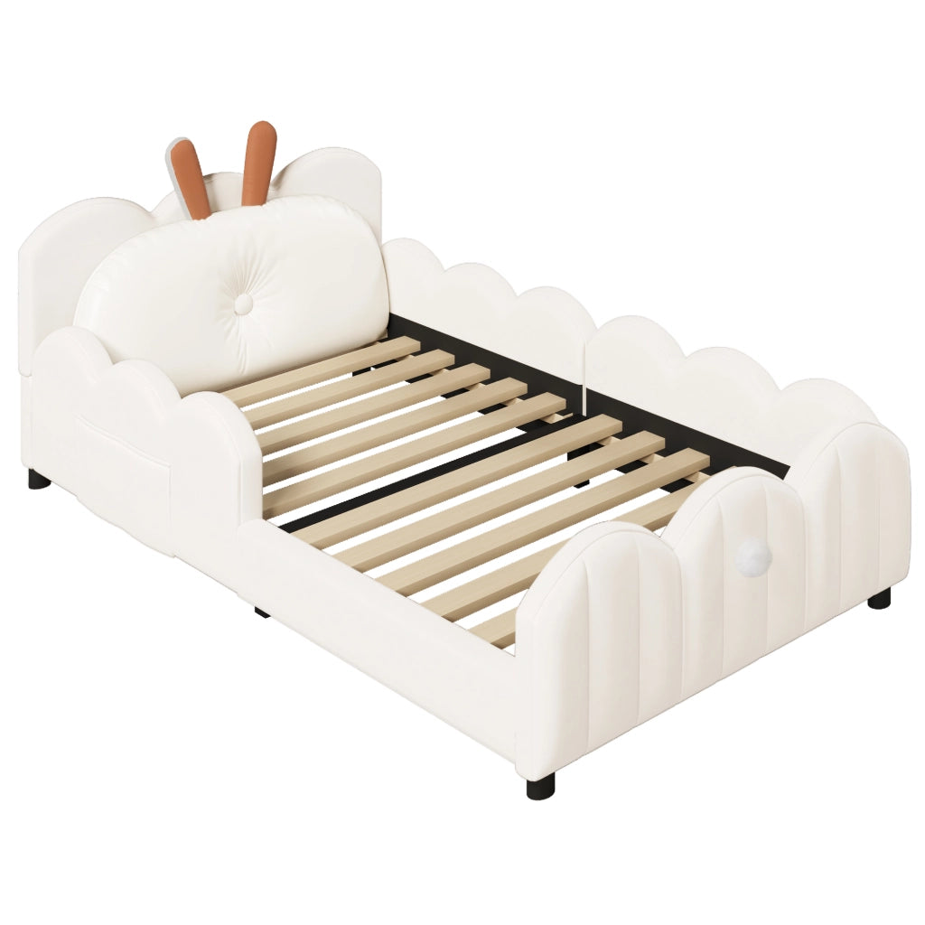 LETTO Piattaforma imbottito 90x200 cm Beige con testiera a tema coniglio