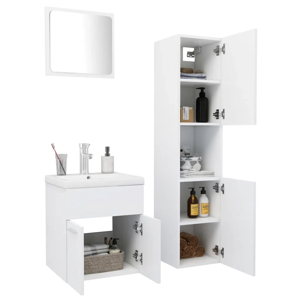 Set Mobili da Bagno Bianco in Legno Multistrato 3071126