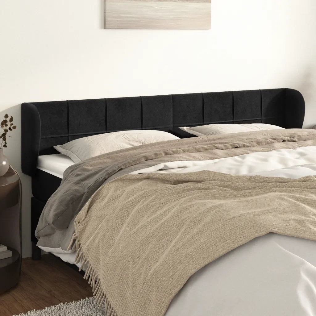 Testiera | Testata ad Orecchio Nera 203x23x78/88 cm in Velluto