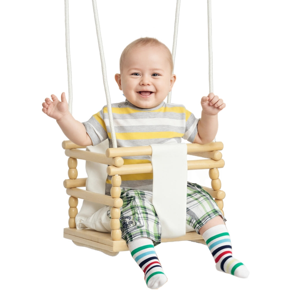 Altalena per Bambini in Legno e Cotone con Cuscino ¨C Minimal ¨C 30x30x110-180 cm