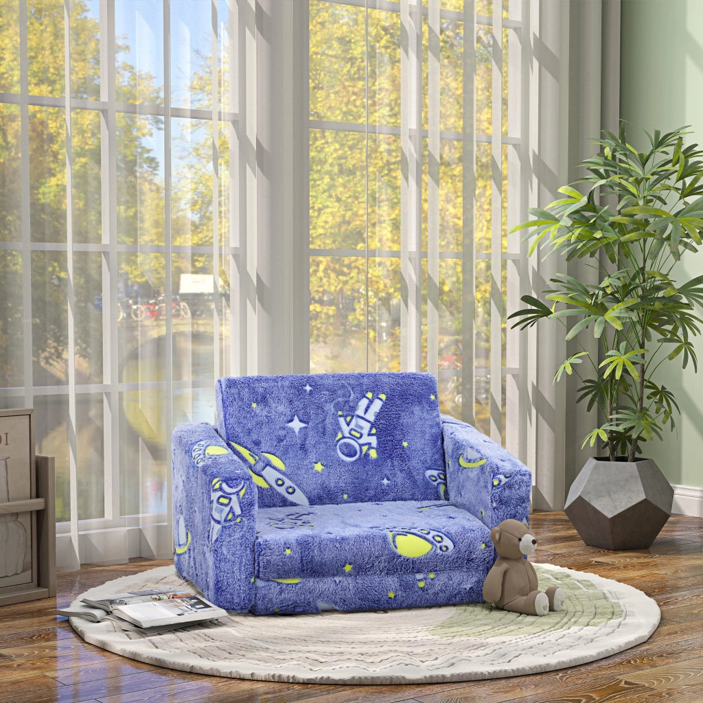 Divano letto per bambini 2 posti ¨C Minimal ¨C Tessuto blu con cuscini lavabili